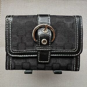 Black Jacquard Buckle Wallet | Compact Trifold Card Holder